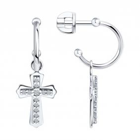 Серебряные серьги Кресты SOKOLOV с фианитом 94026806 94026806 фото