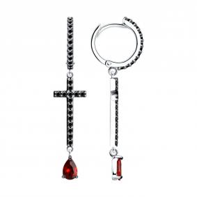 Серебряные серьги-кресты SOKOLOV с фианитом 94026809-91 94026809-91 фото