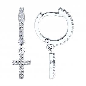 Серебряные серьги-кресты SOKOLOV с фианитом 94026865 94026865 фото