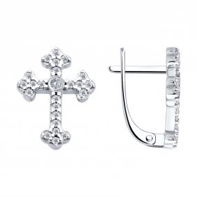 Серебряные серьги-кресты SOKOLOV с фианитом 94026994 94026994 фото