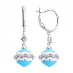 Серебряные серьги SOKOLOV 94026999 с фианитом и эмалью 94026999 фото