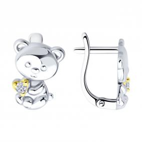 Серебряные серьги SOKOLOV 94027004 с фианитом 94027004 фото