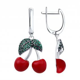 Серебряные серьги SOKOLOV 94027006 с фианитом и эмалью 94027006 фото