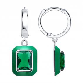 Серебряные серьги SOKOLOV 94027113 с фианитом и эмалью 94027113 фото