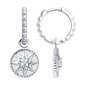 Серебряные серьги-трансформеры с фианитом и эмалью 94027125 94027125 фото