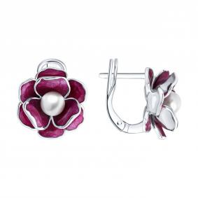 Серебряные серьги SOKOLOV 94027279 с жемчугом и эмалью 94027279 фото