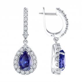 Серебряные серьги SOKOLOV 94027354 с фианитом и танзанитом 94027354 фото