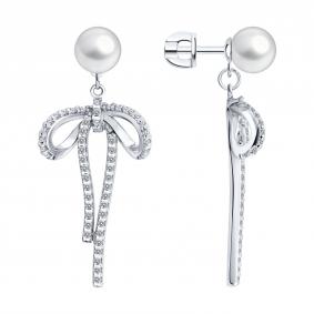 Серебряные серьги SOKOLOV 94027574 с фианитом и жемчугом 94027574 фото