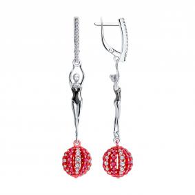 Серебряные серьги SOKOLOV 94027581 с фианитом и рубиновым корундом 94027581 фото