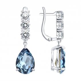 Серебряные серьги SOKOLOV 94027584 с фианитом и ювелирным кристаллом 94027584 фото