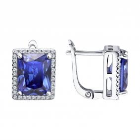 Серебряные серьги SOKOLOV 94027611-91 с фианитом и танзанитом 94027611-91 фото