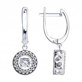 Серебряные серьги SOKOLOV с танцующим бриллианитом и фианитом 94027757 94027757 фото