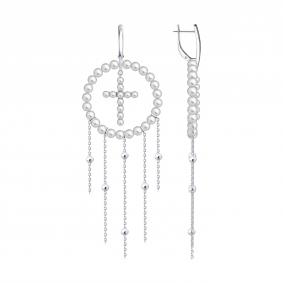 Серебряные серьги-кресты SOKOLOV с жемчугом 94027768 94027768 фото