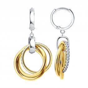 Серьги из золочёного серебра SOKOLOV 94027839 с фианитом 94027839 фото