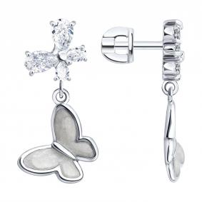 Серебряные серьги SOKOLOV 94028000 с фианитом и эмалью 94028000 фото