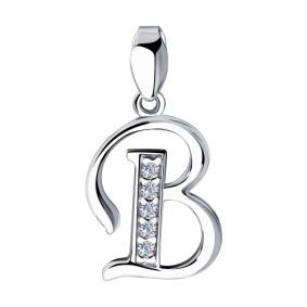 Серебряная подвеска-буква В SOKOLOV с фианитом 94030451 94030451 фото