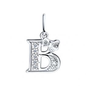 Серебряная подвеска-буква В SOKOLOV с фианитом 94030472 94030472 фото
