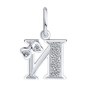 Серебряная подвеска-буква И SOKOLOV с фианитом 94030474 94030474 фото