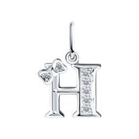 Серебряная подвеска-буква Н SOKOLOV с фианитом 94030477 94030477 фото