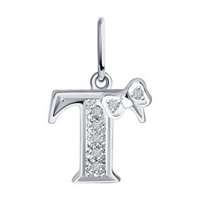 Серебряная подвеска-буква Т SOKOLOV с фианитом 94030479 94030479 фото