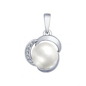 Серебряная подвеска SOKOLOV 94031872 с фианитом и жемчугом 94031872 фото