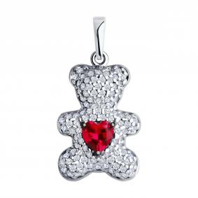 Серебряная подвеска SOKOLOV 94033253-91 с фианитом и рубиновым корундом 94033253-91 фото