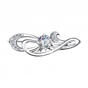 Серебряная брошь SOKOLOV 94040001 с фианитом 94040001 фото