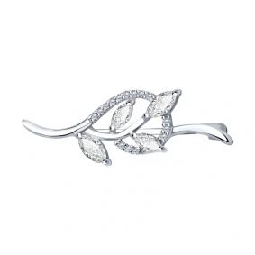 Серебряная брошь SOKOLOV 94040068 с фианитом 94040068 фото