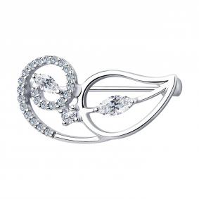 Серебряная брошь SOKOLOV 94040071 с фианитом 94040071 фото