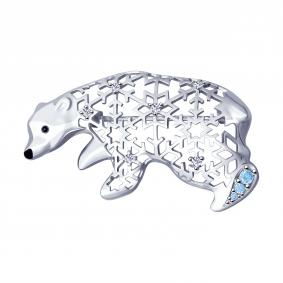 Серебряная брошь SOKOLOV 94040142 с фианитом и эмалью 94040142 фото