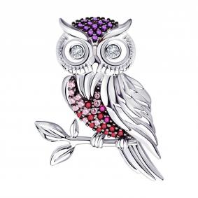 Серебряная брошь SOKOLOV 94040177-91 с фианитом и рубиновым корундом 94040177-91 фото