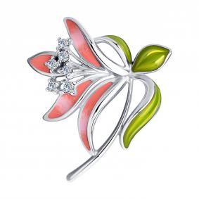 Серебряная брошь SOKOLOV 94040199 с фианитом и эмалью 94040199 фото