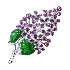 Серебряная брошь SOKOLOV 94040228 с фианитом и эмалью 94040228 фото