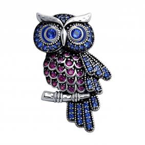 Серебряная брошь SOKOLOV 94040286-91 с фианитом и эмалью 94040286-91 фото