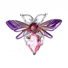 Серебряная брошь SOKOLOV с витражной эмалью рубиновым корундом и ювелирным кристалом 94040292-91 94040292-91 фото