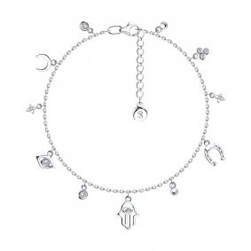 Серебряный браслет на ногу SOKOLOV с фианитом 94050956 94050956 фото