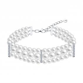 Серебряный браслет SOKOLOV 94051616 с фианитом и жемчугом 94051616 фото