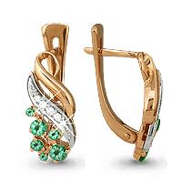 Золотые серьги AQUAMARINE 940527к с изумрудом 940527к фото