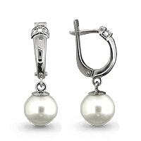 Серьги из белого золота AQUAMARINE 940546 с бриллиантом и жемчугом 940546 фото