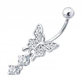 Серебряный пирсинг в пупок SOKOLOV с фианитом 94060113 94060113 фото