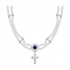 94071406: Колье из серебра с синтетическим жемчугом, корундом и фианитами 94071406 фото