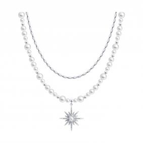 Серебряное колье SOKOLOV 94071421 с фианитом и жемчугом 94071421 фото