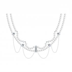 Серебряное колье SOKOLOV 94071449 с фианитом и жемчугом 94071449 фото