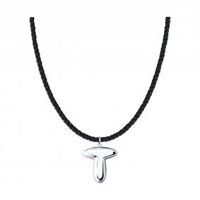 Текстильный шнурок-колье с декоративным элементом буква Т из серебра SOKOLOV 94071498 94071498 фото