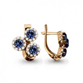 Золотые серьги AQUAMARINE 940718к с бриллиантом и сапфиром 940718к фото