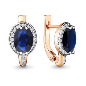 Золотые серьги AQUAMARINE 940728кс с бриллиантом и сапфиром 940728кс фото