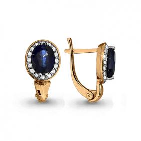Золотые серьги AQUAMARINE 940731к с бриллиантом и сапфиром 940731к фото