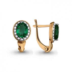 Золотые серьги AQUAMARINE 940732к с бриллиантом и изумрудом 940732к фото
