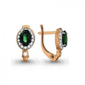 Золотые серьги AQUAMARINE 940735к с бриллиантом и изумрудом 940735к фото