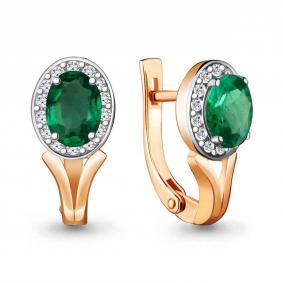 Золотые серьги AQUAMARINE 940738ки с бриллиантом и изумрудом 940738ки фото